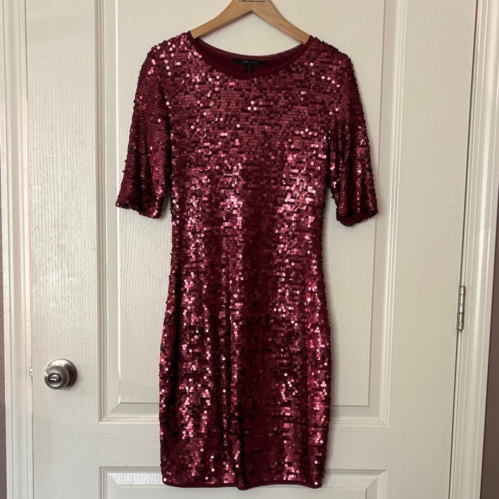 BCBGMaxAzria Burgundy Sequin Mini Dress